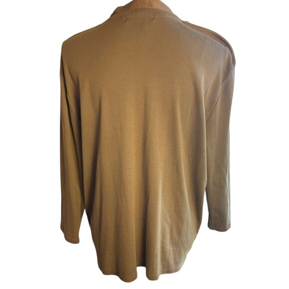 Lauren Ralph Lauren Womens Brown V Neck Henley Layered Look Top XL Casual Comfy - Picture 2 of 14